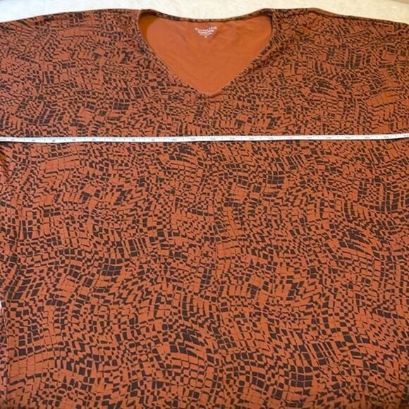 Garnet Hill- Green Cotton Brown & Black Square Pattern V-Neck Top- Size Medium - Picture 5 of 9